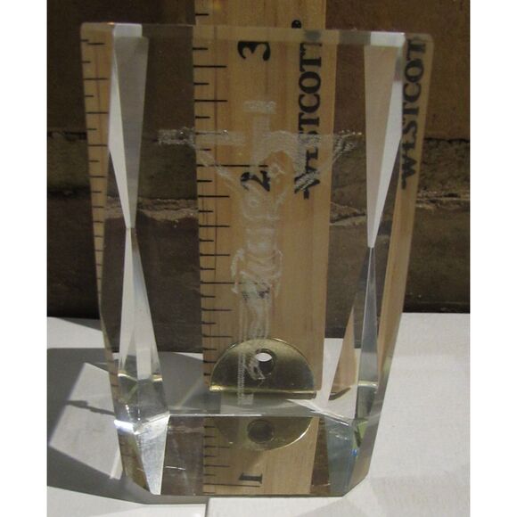 JESUS CHRIST glass paperweight on the cross religious Christian office desk - Picture 3 of 7